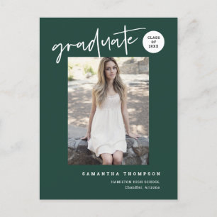 Modern Grönt College High School Grad Photo Vykort