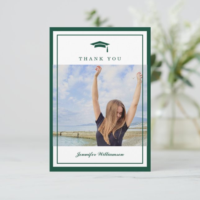 Modern Grönt Elegant-fotot i Studenten Tack Kort (Stående Fram)