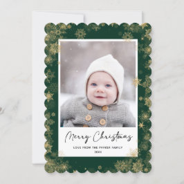 Modern Grönt Elegant Script Snöflingor Bokeh Julkort