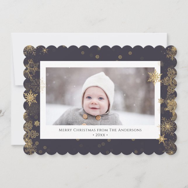 Modern Grönt Elegant Script Snöflingor Bokeh Julkort (Framsida)