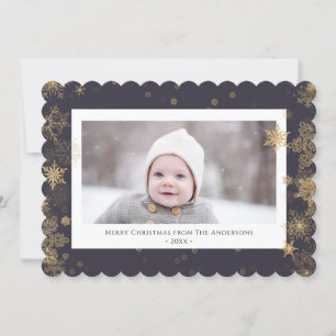 Modern Grönt Elegant Script Snöflingor Bokeh Julkort