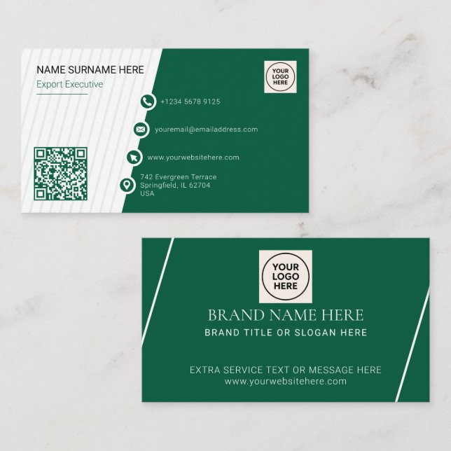 Modern grönt - enkel formell QR-Professionell Visitkort (Fram/baksida)