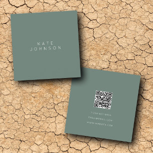 Modern Grönt - enkel, minimalistisk QR-kod Fyrkantigt Visitkort