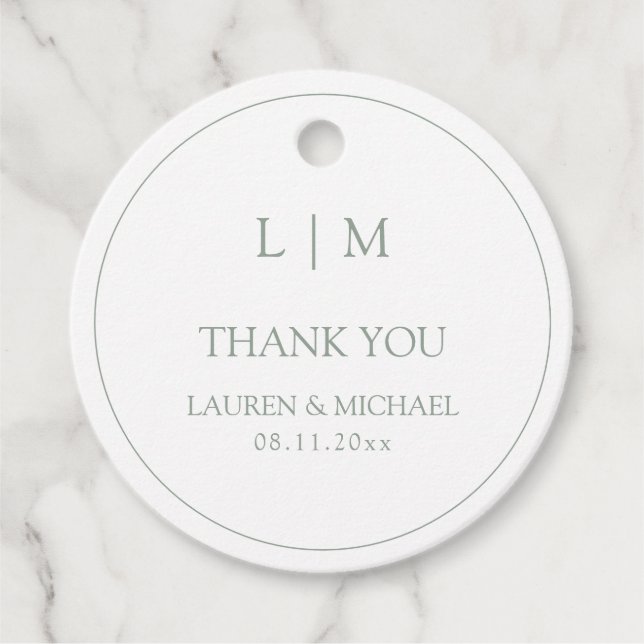 Modern Grönt Enkel Monogram-Tack Gåvor Etiketter (Framsida)