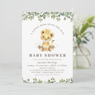 Modern Grönt Eucalyptus Foliage Lejon Baby Shower Inbjudningar