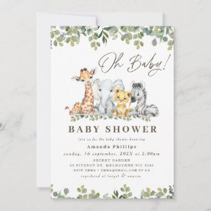Modern Grönt Eucalyptus Foliage Safari Baby Shower Inbjudningar