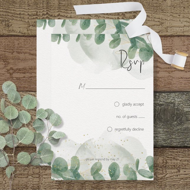 Modern Grönt Eucalyptus och Guld Bröllop OSA Kort (Skapare uppladdad)
