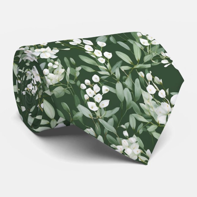 Modern Grönt Eucalyptus White Flower Mönster Slips (Rullad)