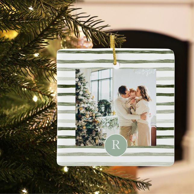 Modern Grönt | Familjefoto | Inledande Julgransprydnad Keramik (Skapare uppladdad)