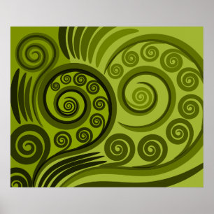 Modern Grönt Fern-Frond Curls Poster