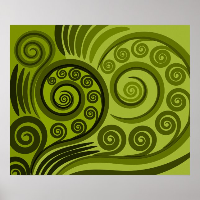 Modern Grönt Fern-Frond Curls Poster (Framsidan)