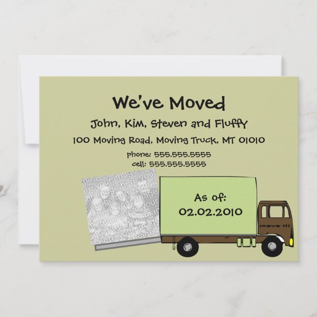 Modern Grönt Flytta Announement Photo Cards Meddelande (Framsida)