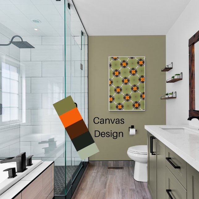 Modern grönt för abstrakt med orangens kvadrater canvastryck (Skapare uppladdad)