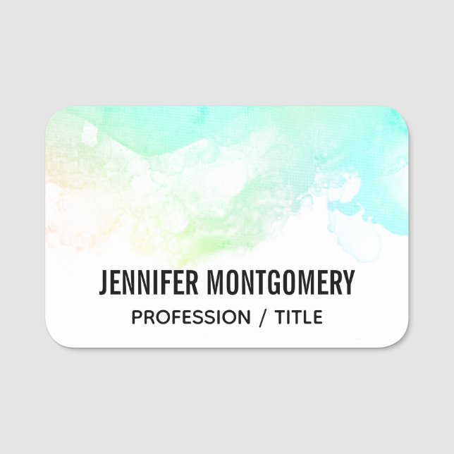 Modern Grönt för Abstrakt och blåfärgsswirls Namnbricka (Framsida)