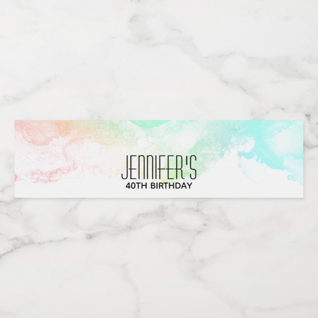 Modern Grönt för Abstrakt och blåfärgsswirls Vattenflaskor Etikett (Singel etikett)