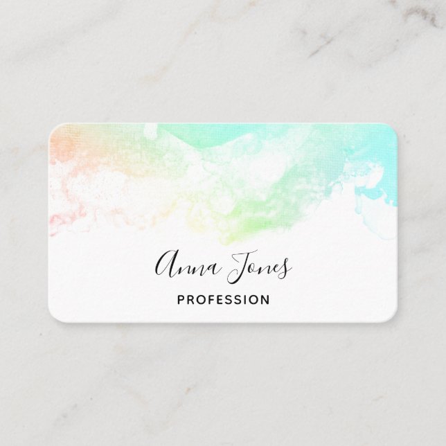 Modern Grönt för Abstrakt och blåfärgsswirls Visitkort (Framsida)