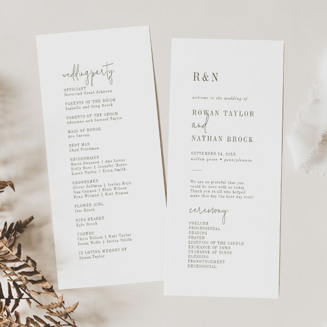 Modern Grönt för Chic och Vitt platt Bröllopsprogr Program (Skapare uppladdad)