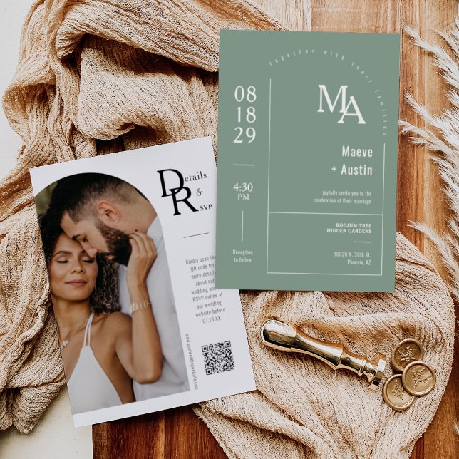 Modern Grönt för enkel överföring, lägsta Boho Arc Inbjudningar (Skapare uppladdad)