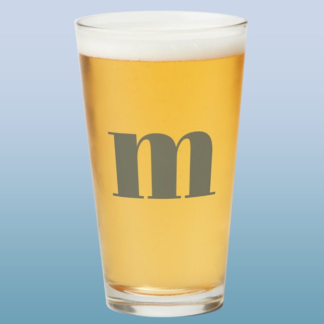Modern Grönt för inledande monogram-säsong Glaskopp (Modern lower case sage green monogram initial beer glass)