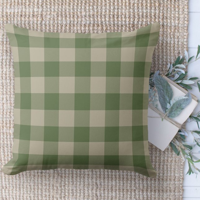 Modern Grönt för lantbruk och Beige Buffalo Play Kudde (Modern farmhouse throw pillow green and beige buffalo plaid couch pillow )
