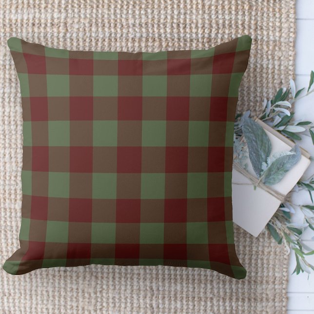 Modern Grönt för lantbrukare och rödbuffalo-pingko Kudde (Modern farmhouse throw pillow green and red buffalo plaid couch pillow )