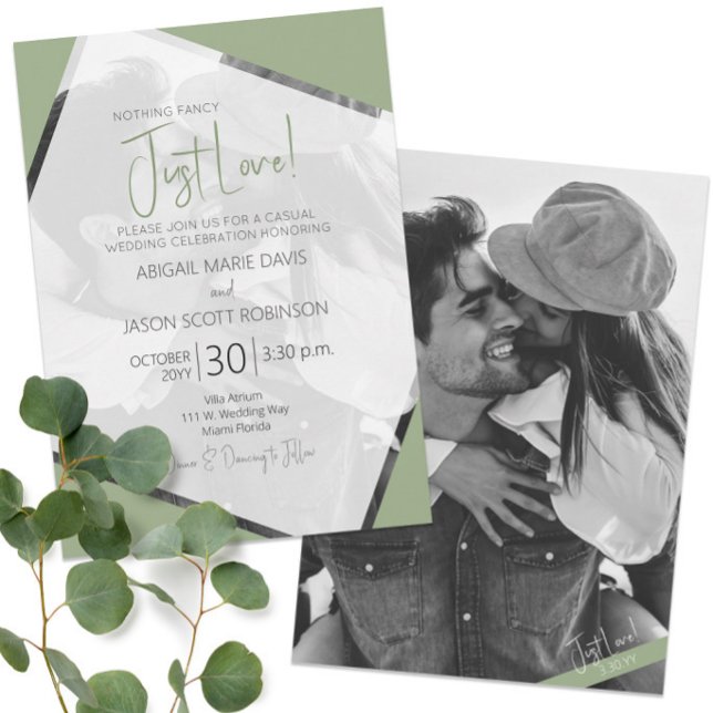 📸 modern Grönt för minimalistisk sage precis Kärl Inbjudningar (📸💚Modern Minimalist Sage Green Just Love Wedding Invitation
)