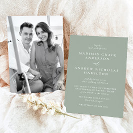 Modern Grönt för minimalt utbyte, foto Bröllop Inbjudningar