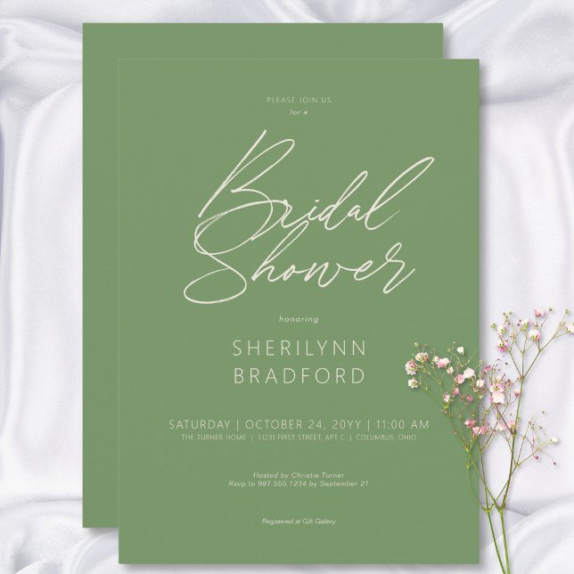 Modern Grönt för minimalt utbyte Möhippa Inbjudningar (Modern Minimal Sage Green Bridal Shower Invitation)