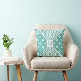 Modern Grönt Geometric Monogram Kudde