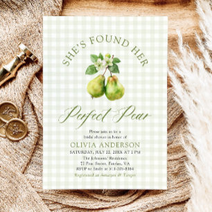 Modern Grönt Gingham Perfekt Pear Möhippa Inbjudningar