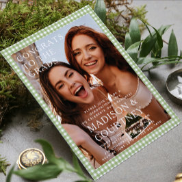 Modern Grönt Gingham Photo Studentfest Inbjudningar