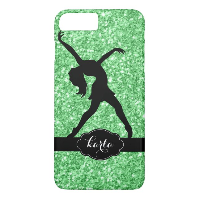 Modern Grönt Glitter & Black Dancer Silhouette Case-Mate iPhone Skal (Baksida)