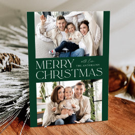Modern Grönt God jul 2-foto Julkort