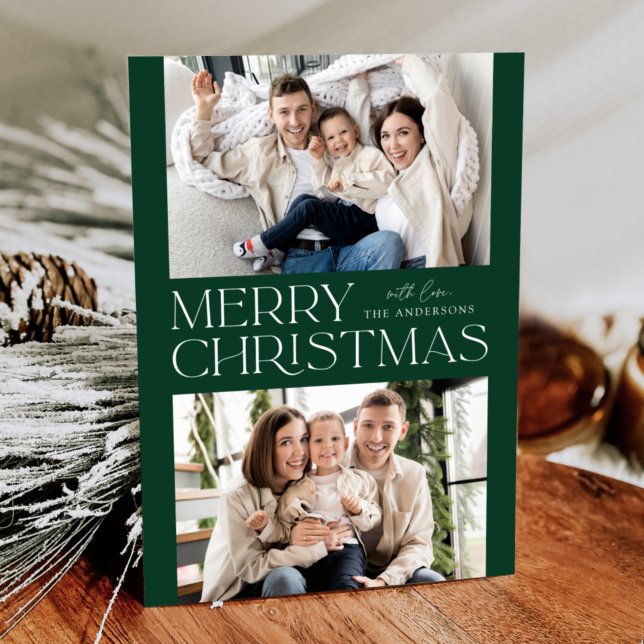 Modern Grönt God jul 2-foto Julkort (Skapare uppladdad)
