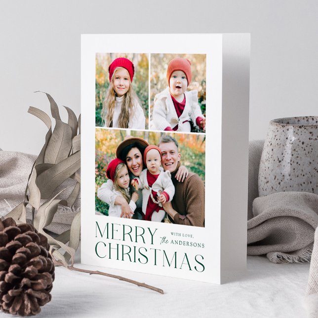 Modern Grönt God jul 7 Photo Collage Helgkort (Skapare uppladdad)