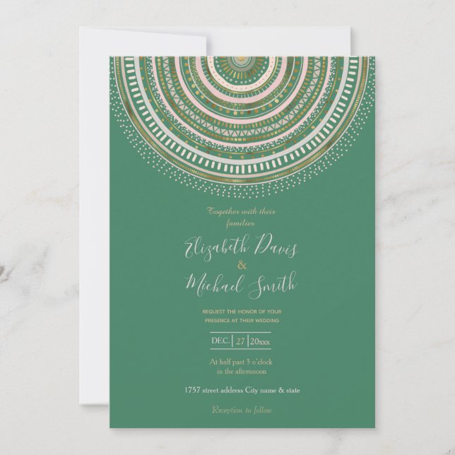Modern Grönt Guld Geometric Mandala Inbjudningar (Framsida)
