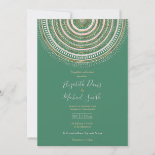 Modern Grönt Guld Geometric Mandala Inbjudningar