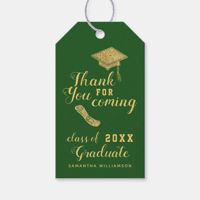 Modern Grönt Guld klass 2025 Studenten Tack Presentetikett (Framsidan)
