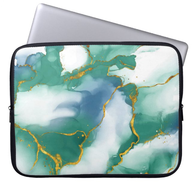 Modern Grönt-Guld Marble Background Laptop sleeve (Framsidan)