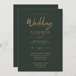 Modern Grönt Guld Premium-Bröllopsinbjudningar Inbjudningar