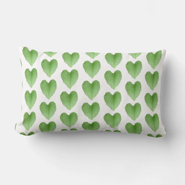 Modern Grönt Heart Löv Mönster på White Lumbarkudde (Framsida)