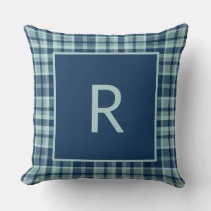 Modern grönt i blått läge, monogram kudde