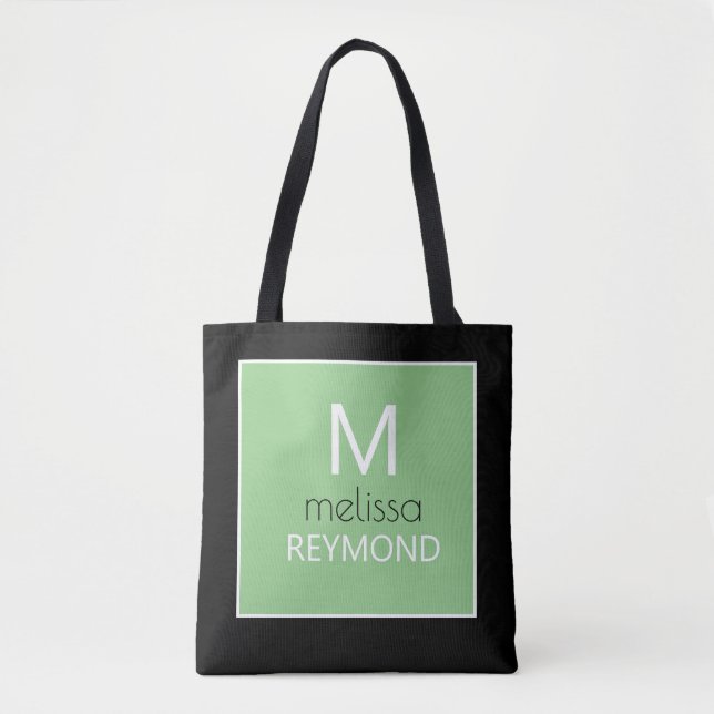 modern grönt i monogramsmynning svart tygkasse (Framsida)