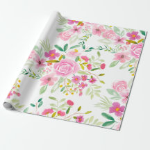 Modern grönt  i rosa, blommigt, vattenfärg mönster
