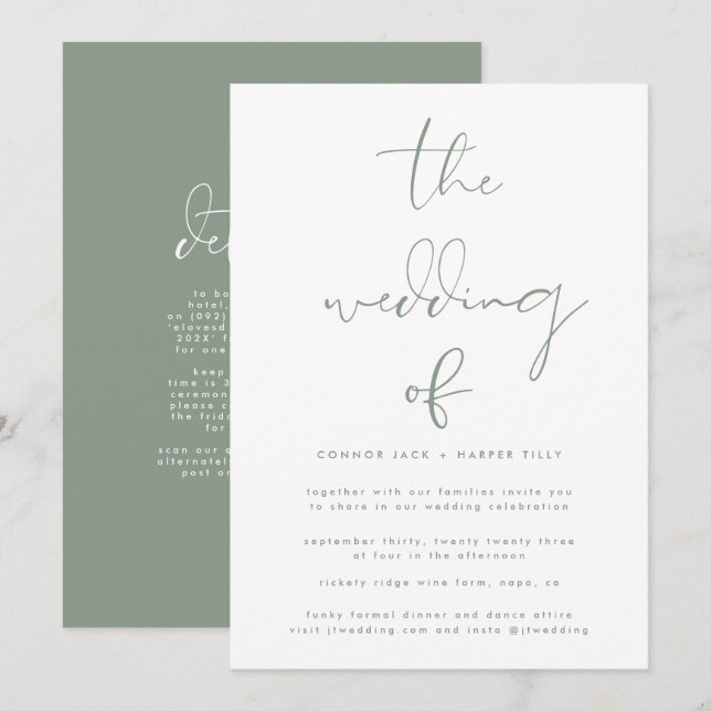 Modern Grönt | Information om Extra på baksidan Inbjudningar (Fram/baksida)