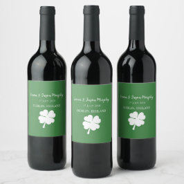 Modern Grönt Irish Fyrklöver Wedding Favor Vinflaska Etikett