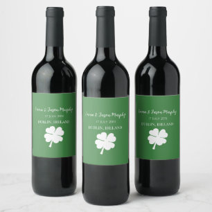Modern Grönt Irish Fyrklöver Wedding Favor Vinflaska Etikett