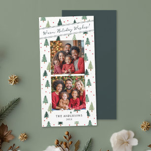 Modern Grönt Julgranar 2-familjens foto Önskemål Julkort