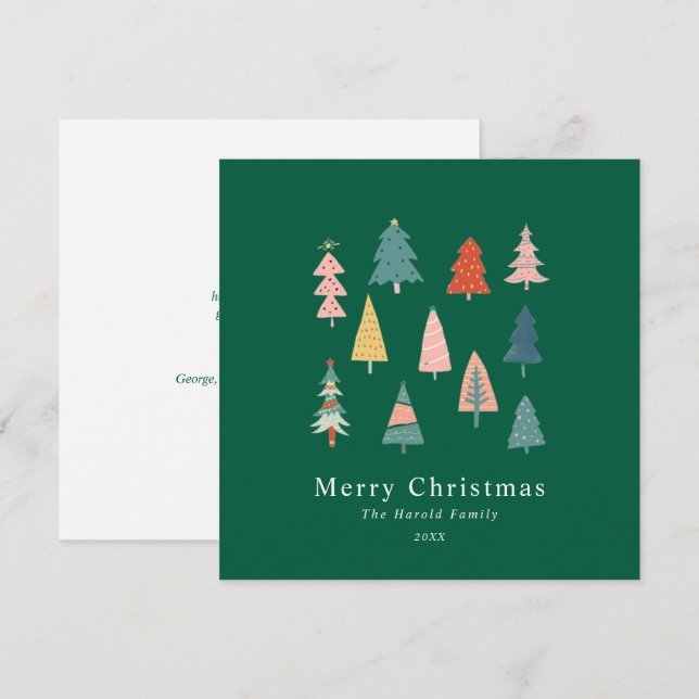 Modern Grönt - Julgranar-kort som inte är fotoenke Julkort (Fram/baksida)