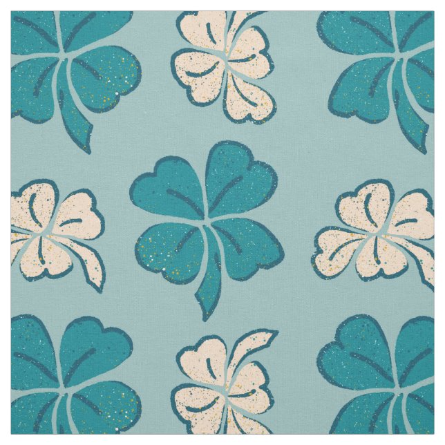 Modern Grönt Klöver Shamrock Teckning Mönster Tyg (Provkarta)